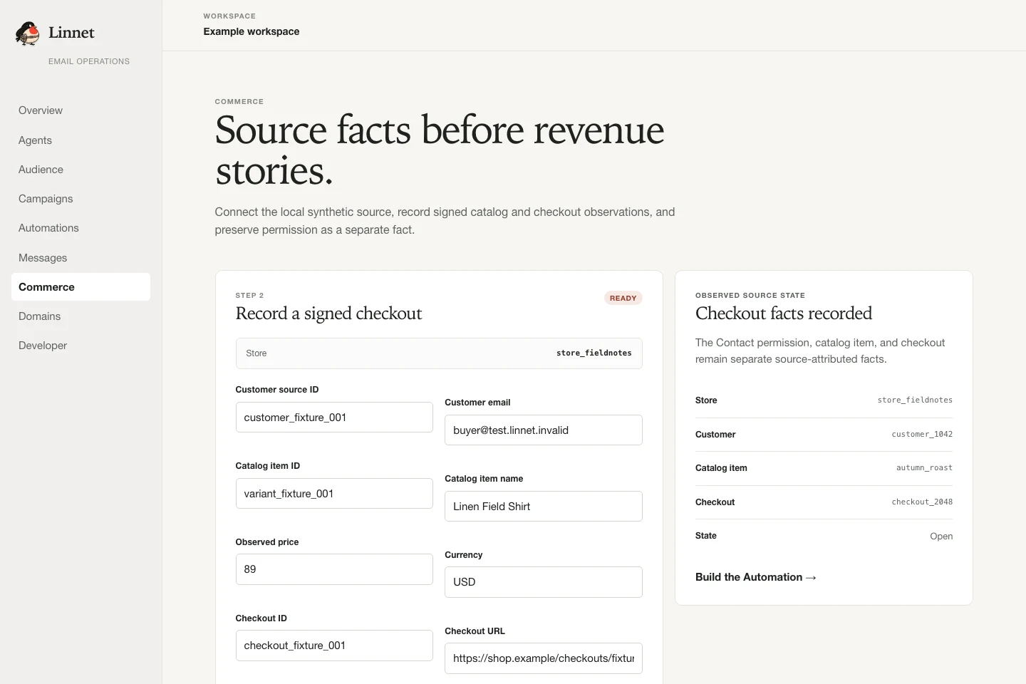 Linnet commerce activity with marketing permission kept separate